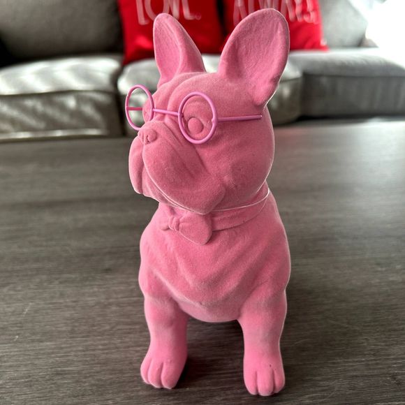 Valentine’s Flocked French 8" Bulldog Figurine In Pink 2024-Spritz Tabletop NEW - Picture 3 of 16